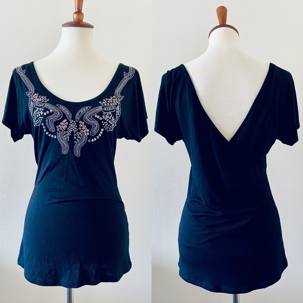 BKE Boutique Black Embroidered Open Back Top